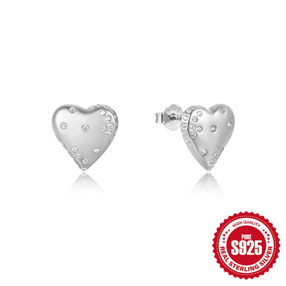 Elegant Simple Style Heart Shape Sterling Silver Plating Zircon Ear Studs 1 Pair