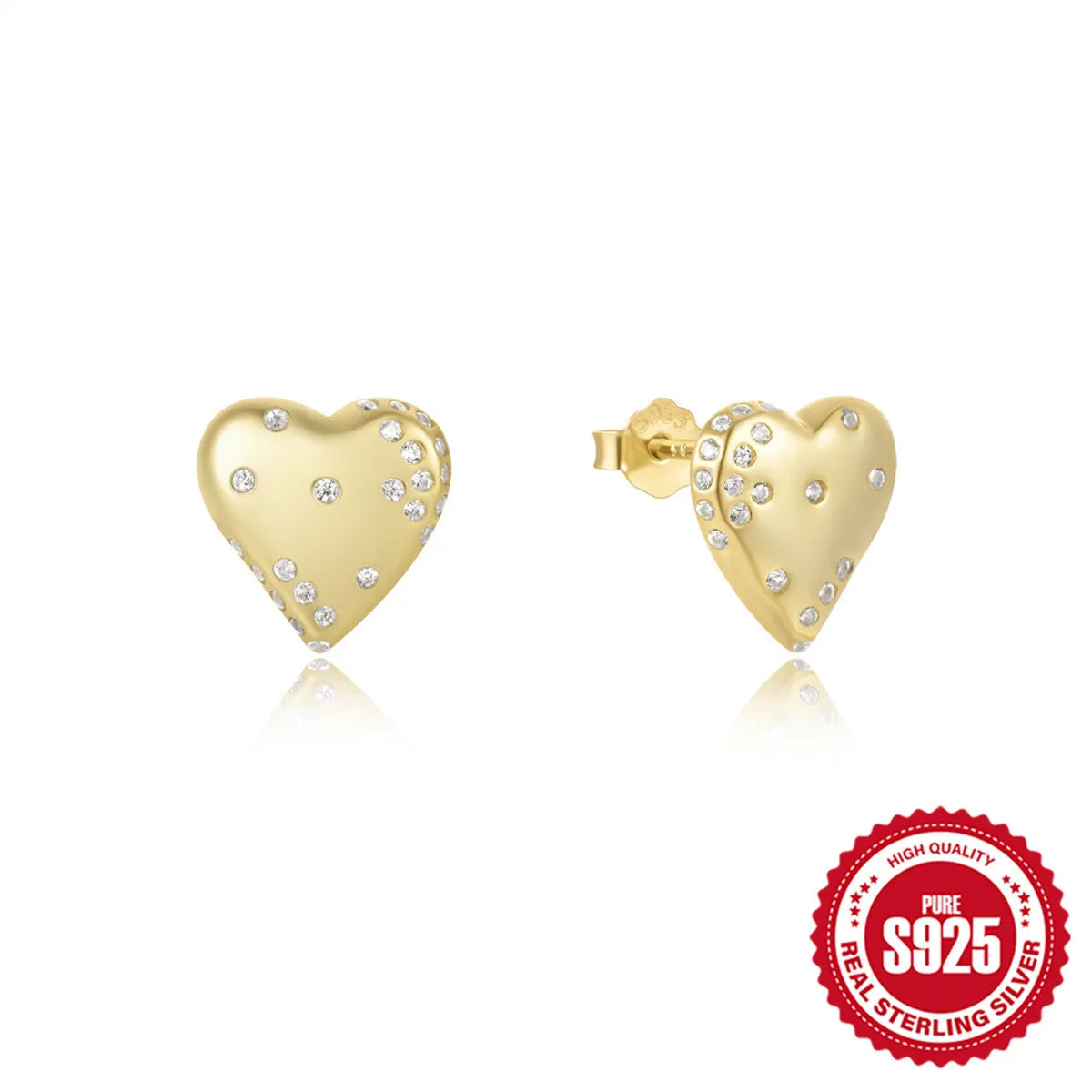 Elegant Simple Style Heart Shape Sterling Silver Plating Zircon Ear Studs 1 Pair