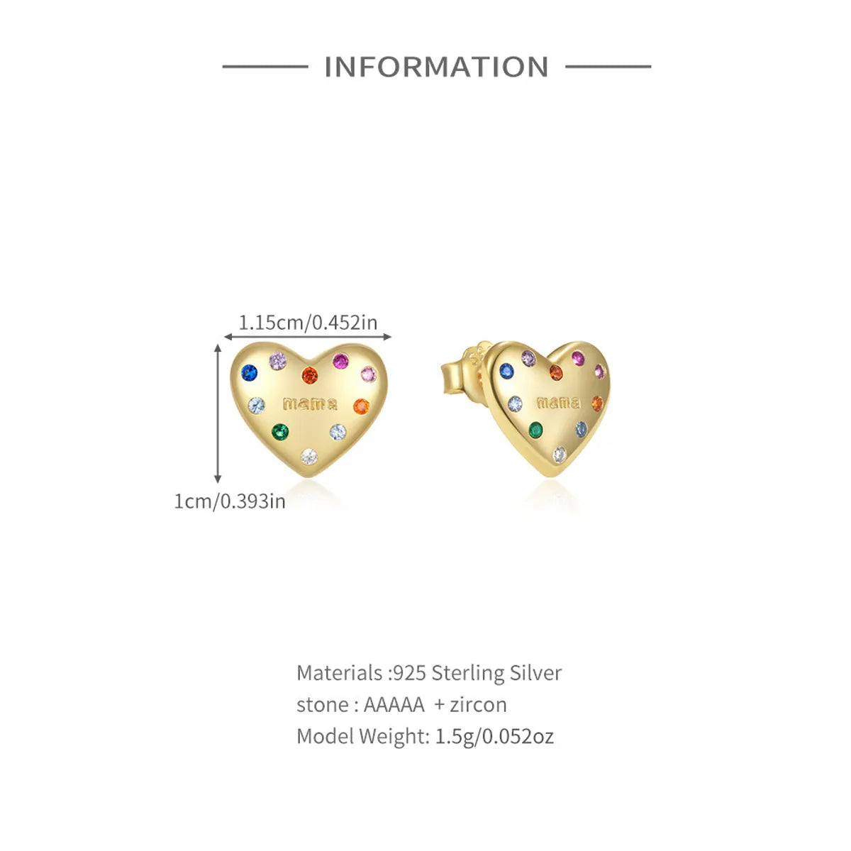 Elegant Simple Style Heart Shape Sterling Silver Plating Zircon Ear Studs 1 Pair