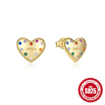 Elegant Simple Style Heart Shape Sterling Silver Plating Zircon Ear Studs 1 Pair