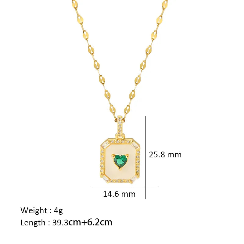 Elegant Simple Style Heart Shape Titanium Steel Copper Plating Inlay Shell Zircon 18k Gold Plated Pendant Necklace