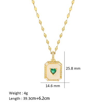 Elegant Simple Style Heart Shape Titanium Steel Copper Plating Inlay Shell Zircon 18k Gold Plated Pendant Necklace