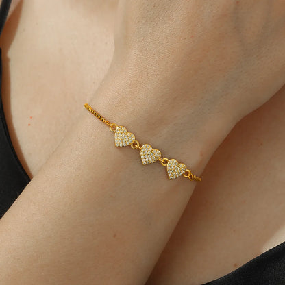 Elegant Simple Style Human Heart Shape Flower Copper Plating Inlay Zircon 18k Gold Plated Bracelets