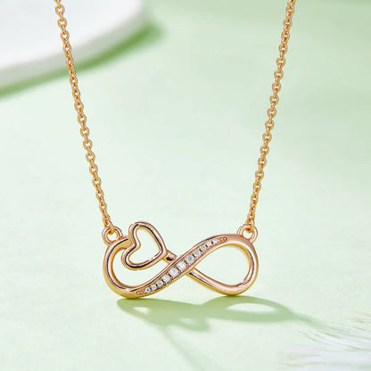 Elegant Simple Style Infinity Heart Shape Sterling Silver Moissanite Rose Gold Plated Silver Plated Pendant Necklace