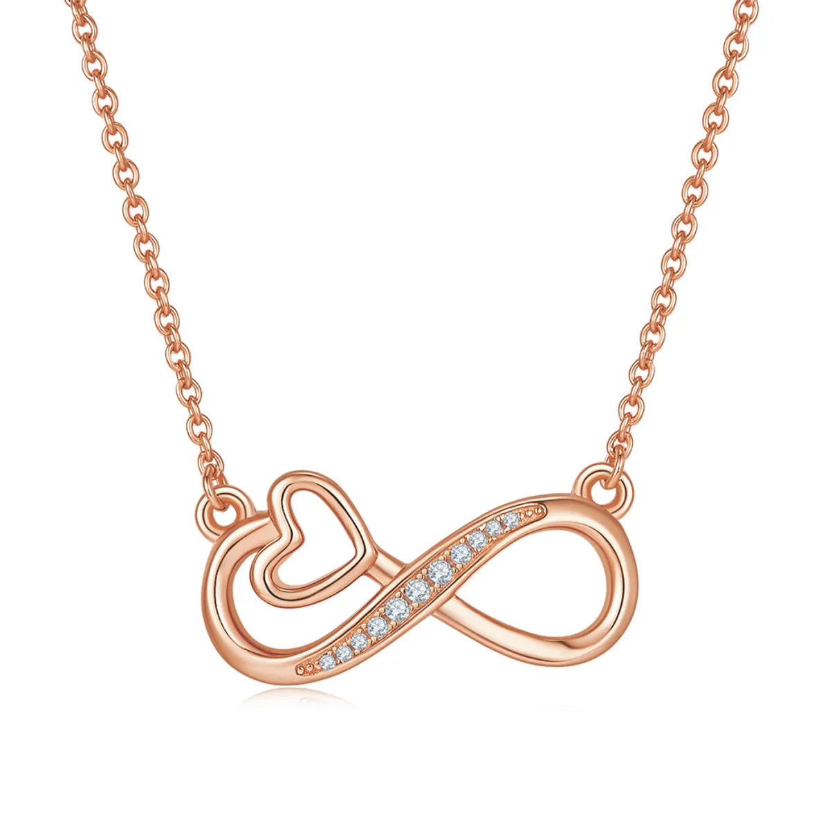 Elegant Simple Style Infinity Heart Shape Sterling Silver Moissanite Rose Gold Plated Silver Plated Pendant Necklace