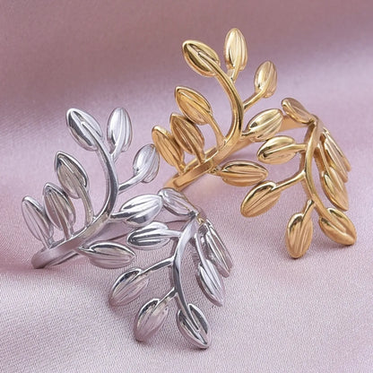 Elegant Simple Style Leaf Stainless Steel Plating 18k Gold Plated Open Rings