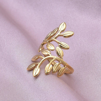 Elegant Simple Style Leaf Stainless Steel Plating 18k Gold Plated Open Rings