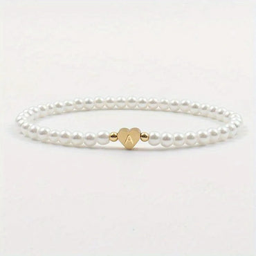 Elegant Simple Style Letter Heart Shape 304 Stainless Steel Artificial Pearl Bracelets In Bulk