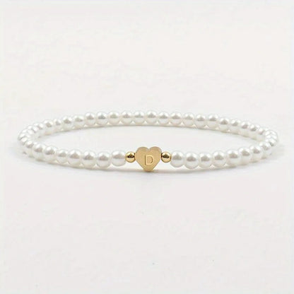 Elegant Simple Style Letter Heart Shape 304 Stainless Steel Artificial Pearl Bracelets In Bulk