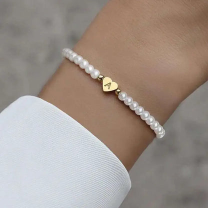 Elegant Simple Style Letter Heart Shape 304 Stainless Steel Artificial Pearl Bracelets In Bulk