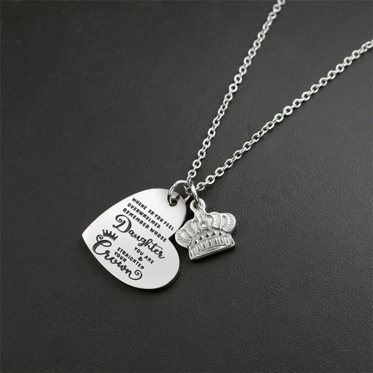 Elegant Simple Style Letter Heart Shape Crown Stainless Steel Plating Inlay Zircon Pendant Necklace