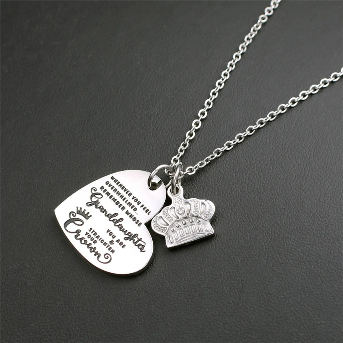 Elegant Simple Style Letter Heart Shape Crown Stainless Steel Plating Inlay Zircon Pendant Necklace