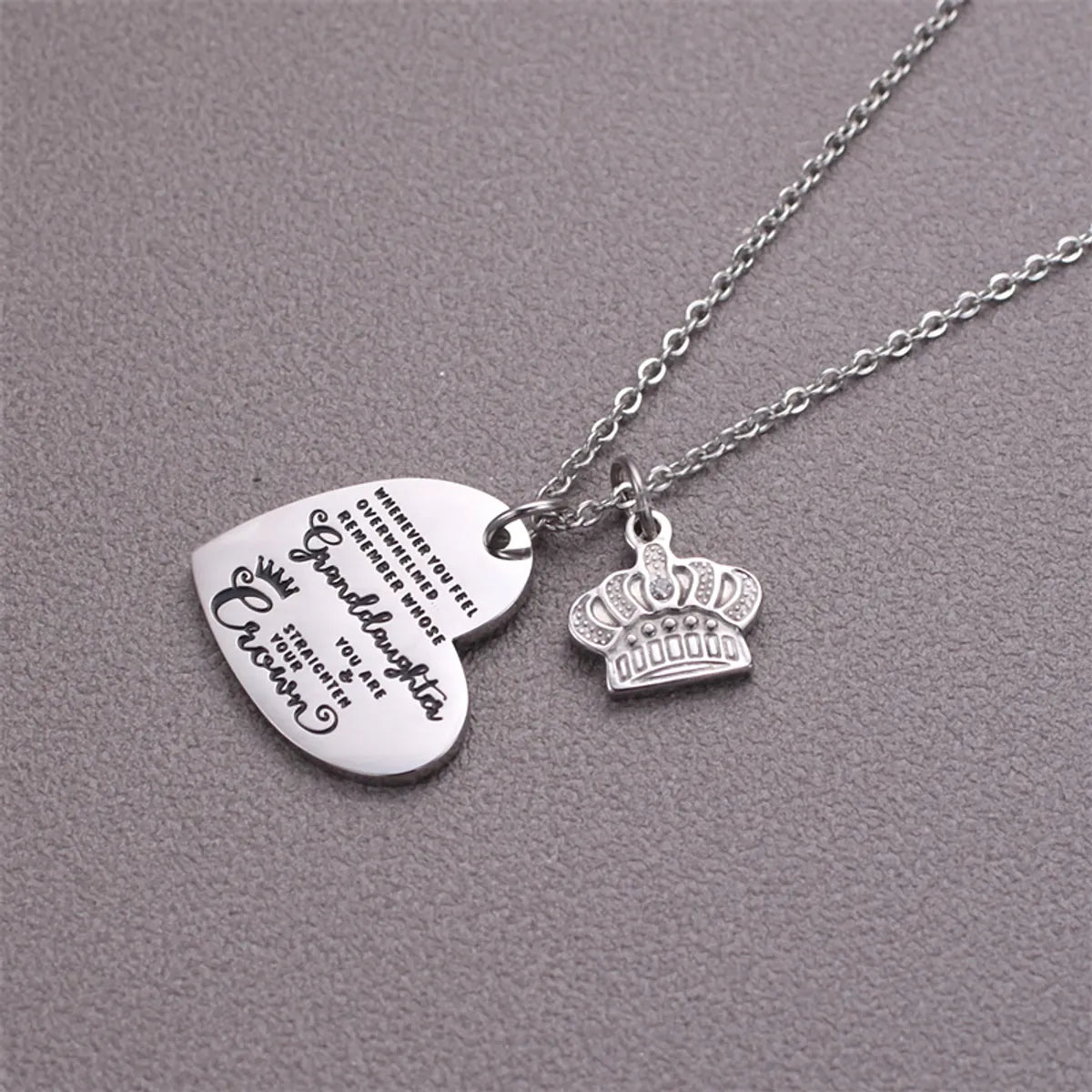 Elegant Simple Style Letter Heart Shape Crown Stainless Steel Plating Inlay Zircon Pendant Necklace