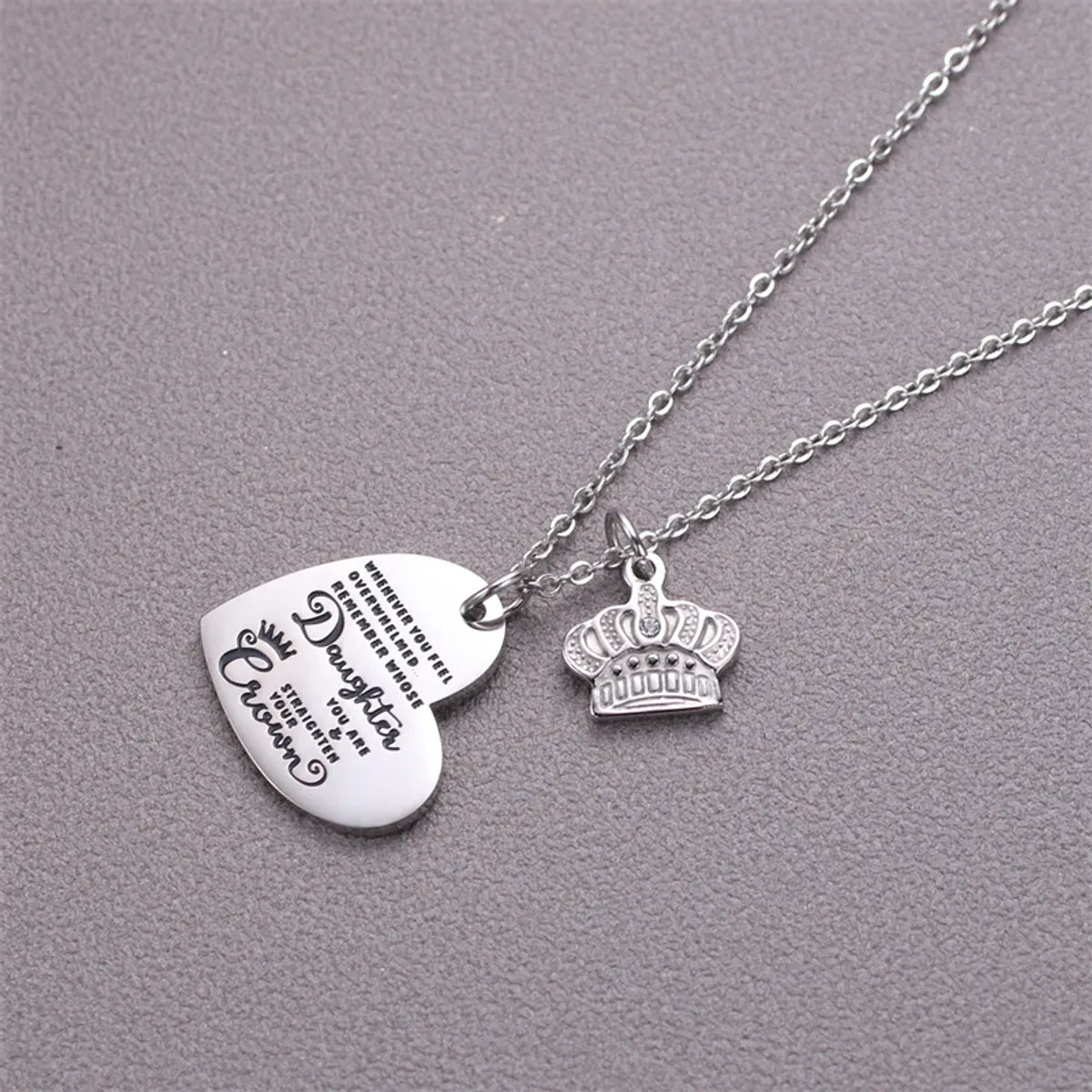 Elegant Simple Style Letter Heart Shape Crown Stainless Steel Plating Inlay Zircon Pendant Necklace