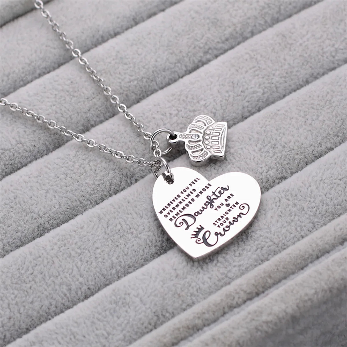 Elegant Simple Style Letter Heart Shape Crown Stainless Steel Plating Inlay Zircon Pendant Necklace