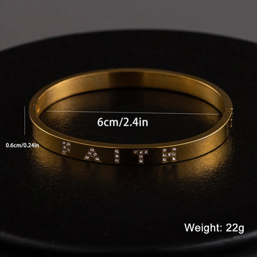 Elegant Simple Style Letter Stainless Steel Plating Inlay Rhinestones 18k Gold Plated Unisex Bangle