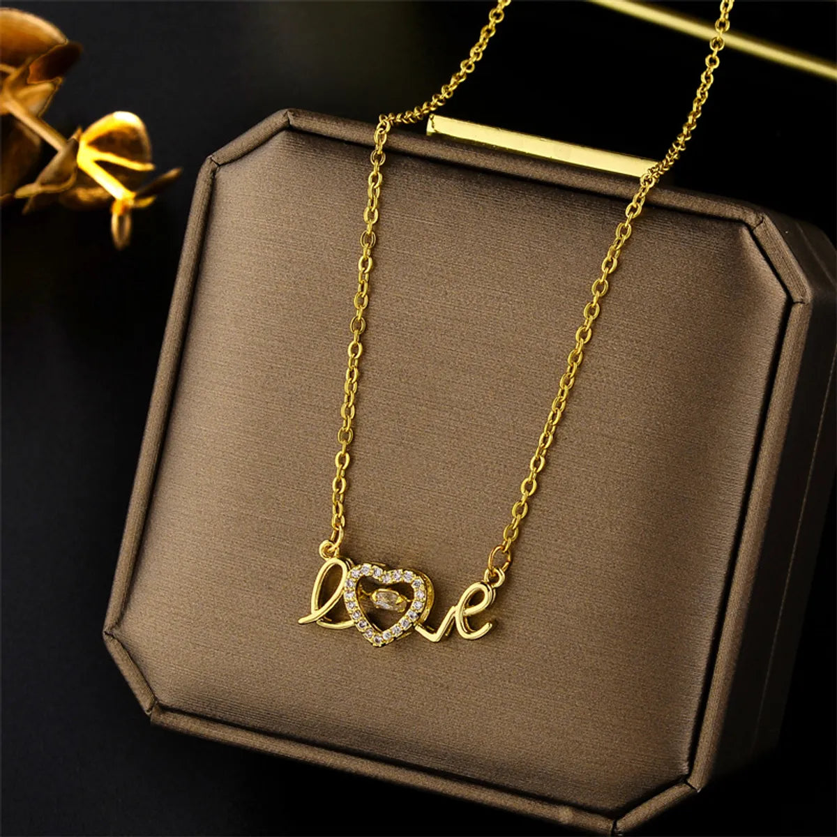 Wholesale Jewelry Elegant Simple Style Letter Titanium Steel Rhinestones Plating Inlay Necklace