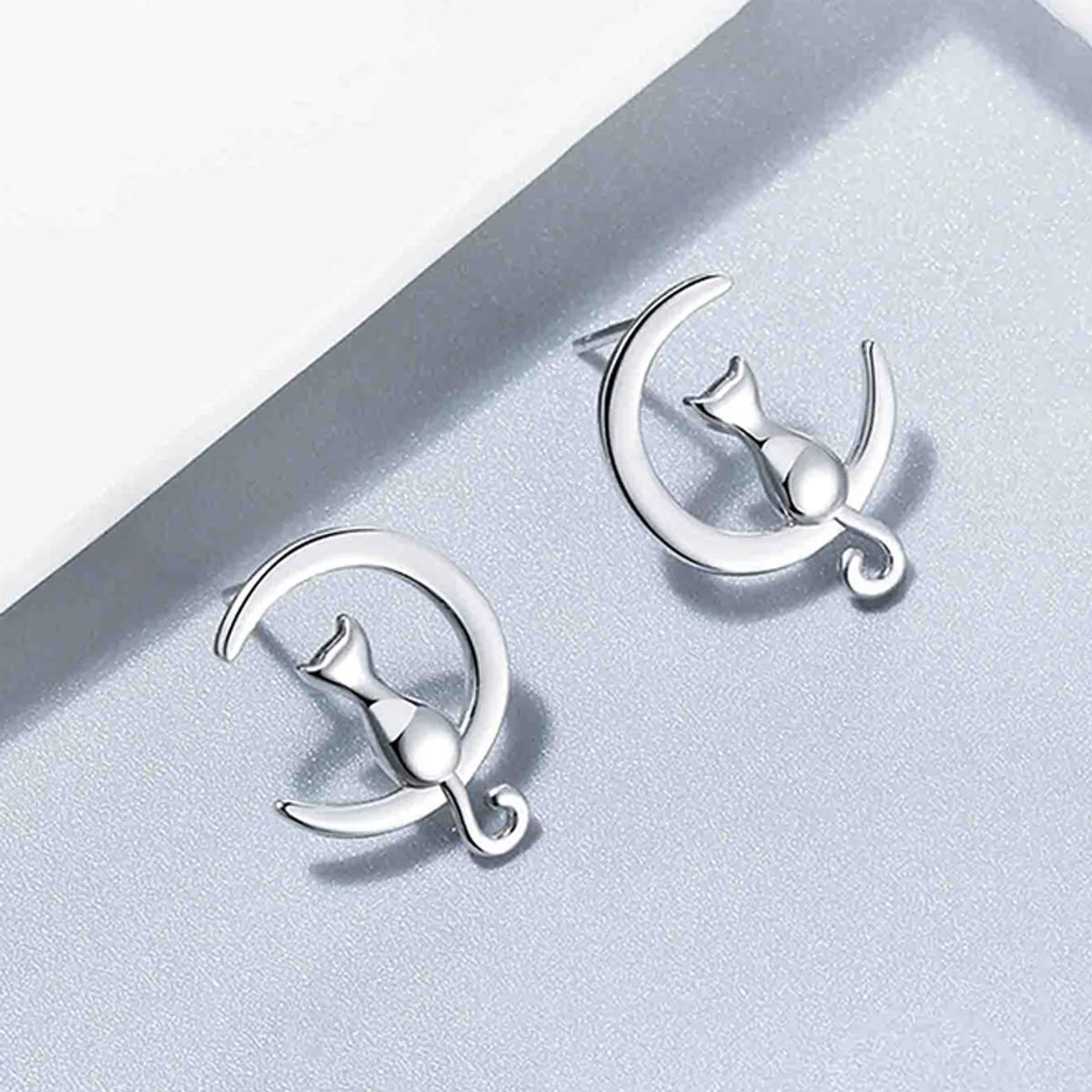 Elegant Simple Style Moon Cat Sterling Silver Plating Women's Earrings Necklace