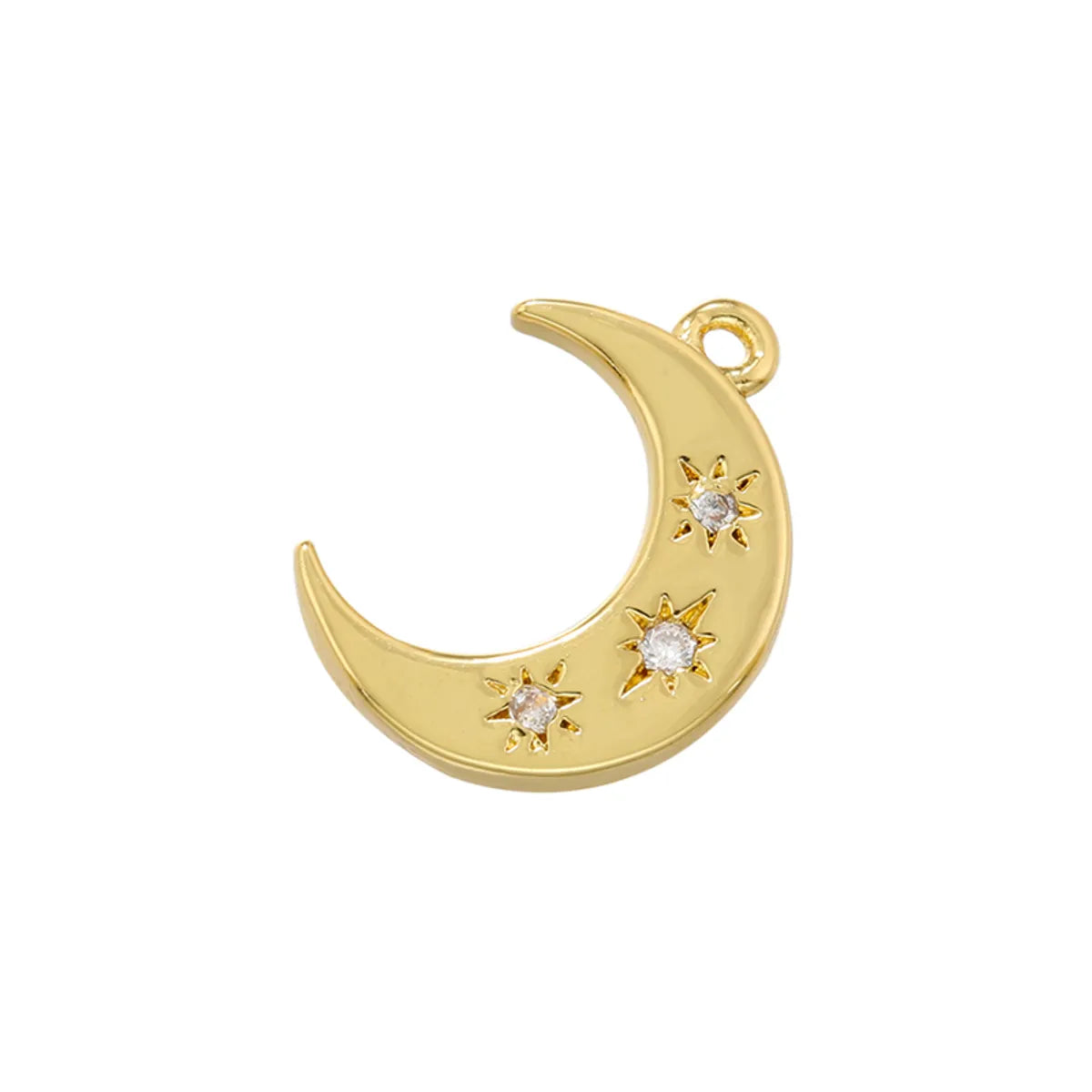 Elegant Simple Style Moon Copper Plating Inlay Zircon 18k Gold Plated Charms