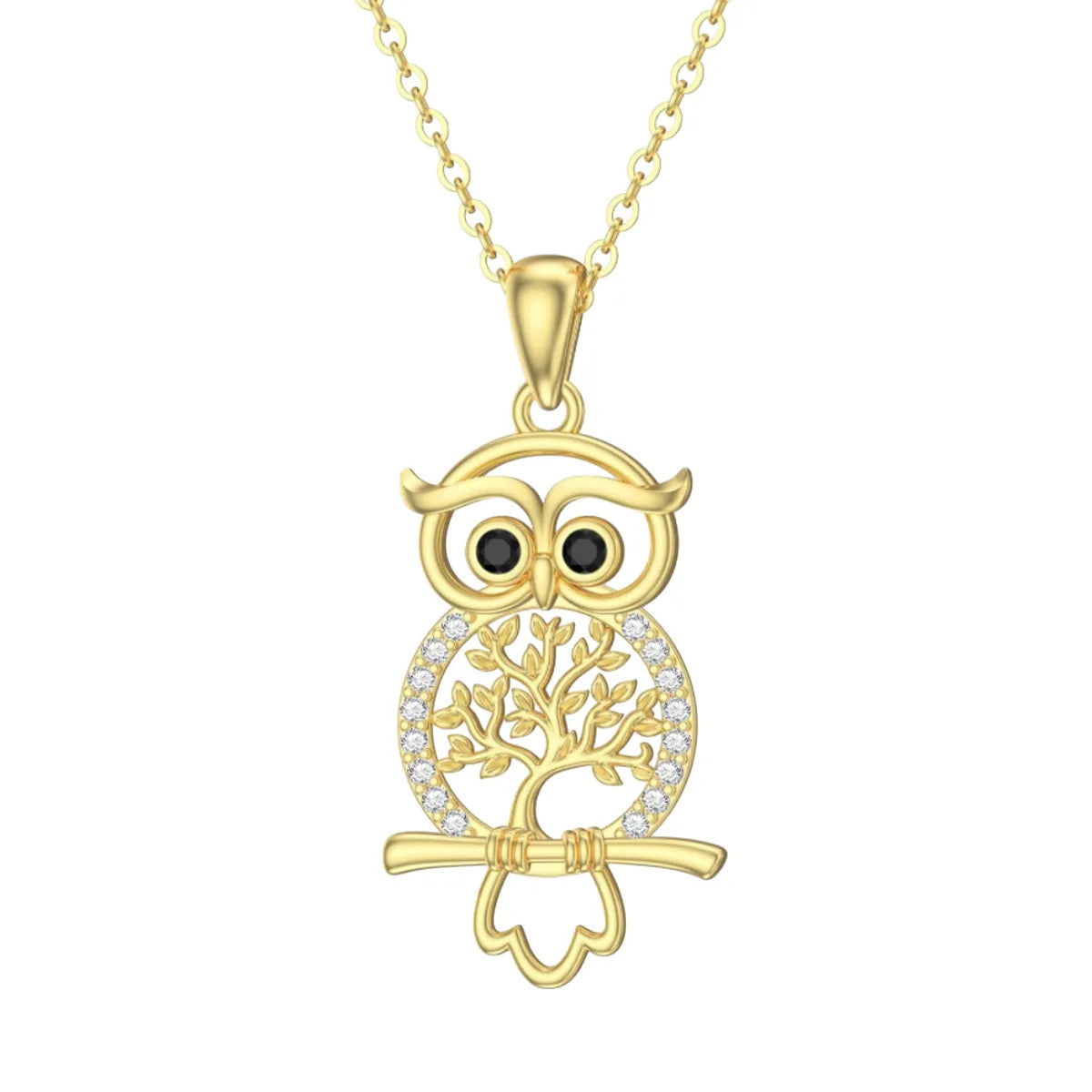 Elegant Simple Style Owl Bc1035 Lucky Tree Alloy Plating Inlay Rhinestones Gold Plated Silver Plated Women's Pendant Necklace