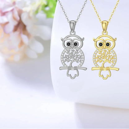 Elegant Simple Style Owl Bc1035 Lucky Tree Alloy Plating Inlay Rhinestones Gold Plated Silver Plated Women's Pendant Necklace