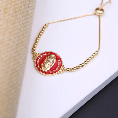 Elegant Simple Style Portrait Faith Copper Enamel Plating 18k Gold Plated Bracelets