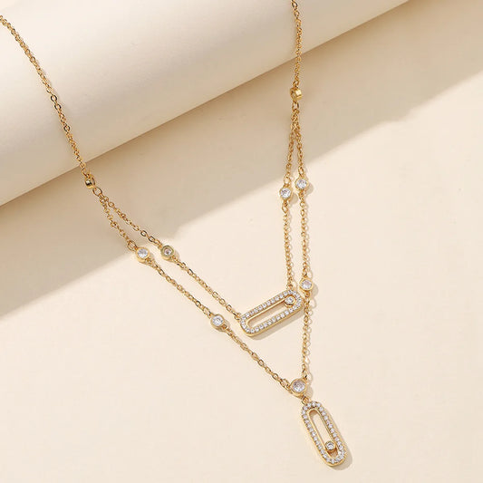 Elegant Simple Style Rectangle Copper 18k Gold Plated Zircon Pendant Necklace In Bulk