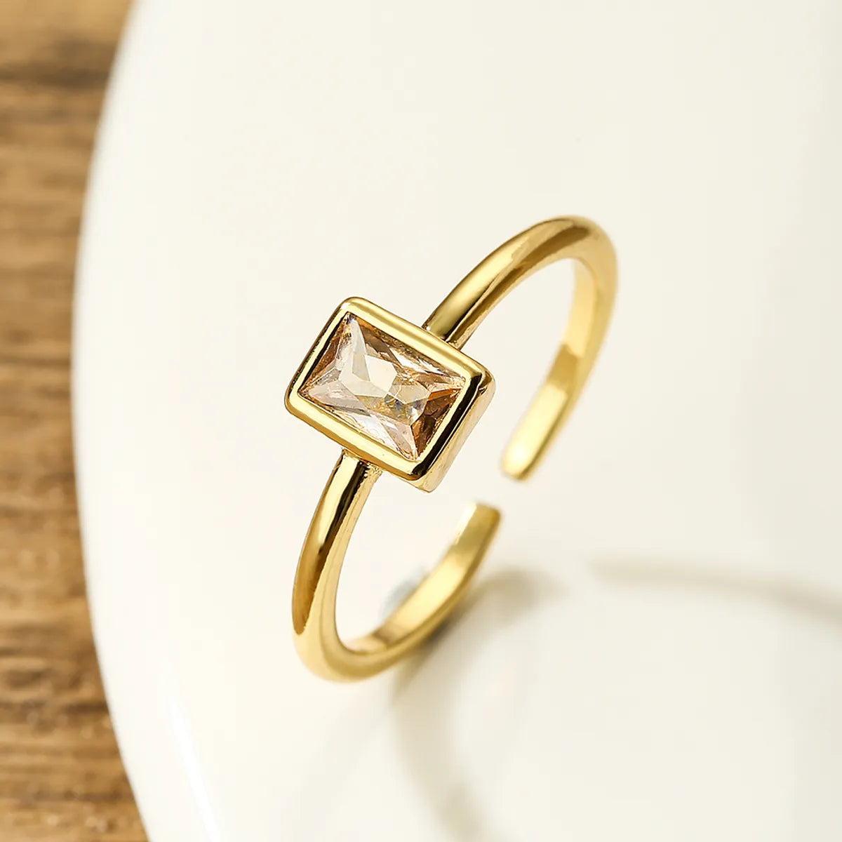 Elegant Simple Style Rectangle Copper 18k Gold Plated Zircon Open Ring In Bulk