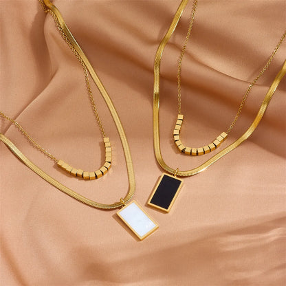 Elegant Simple Style Rectangle Titanium Steel Plating Inlay Shell Double Layer Necklaces