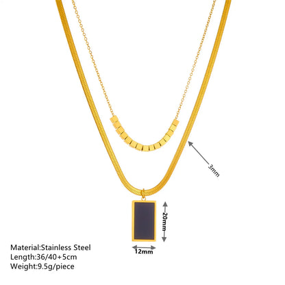 Elegant Simple Style Rectangle Titanium Steel Plating Inlay Shell Double Layer Necklaces