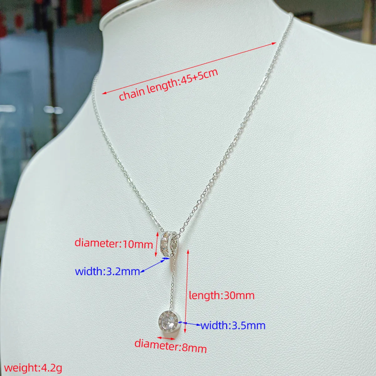 Elegant Simple Style Roman Numeral Stainless Steel Plating Inlay Rhinestones 18k Gold Plated Pendant Necklace