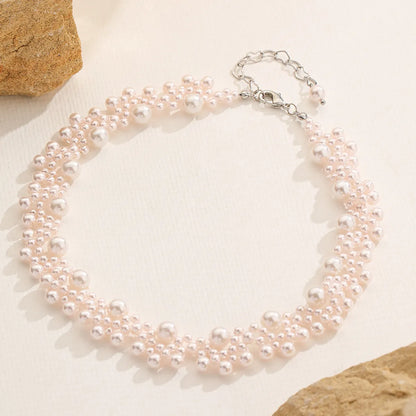 Elegant Simple Style Round Artificial Crystal Imitation Pearl Beaded Women's Necklace