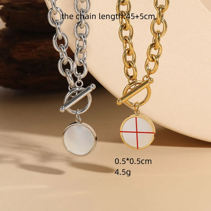 Elegant Simple Style Round Copper Toggle Plating Inlay Shell 14k Gold Plated Necklace