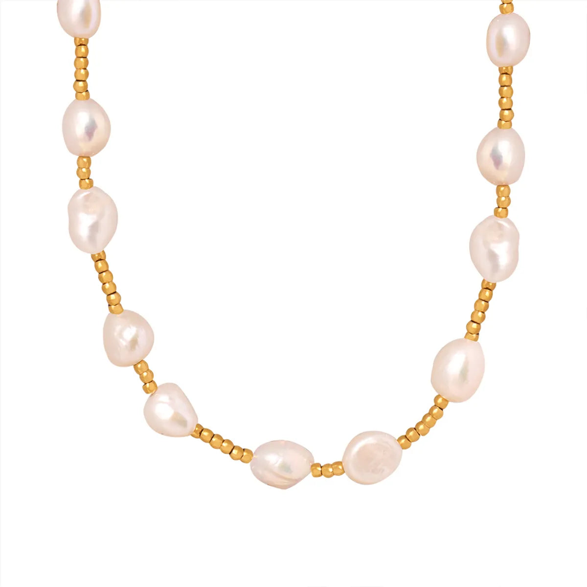 Elegant Simple Style Round Freshwater Pearl Titanium Steel 18k Gold Plated Necklace In Bulk