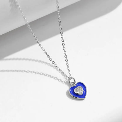 Elegant Simple Style Round Heart Shape Sterling Silver Epoxy Plating Inlay Zircon Rhodium Plated Pendant Necklace