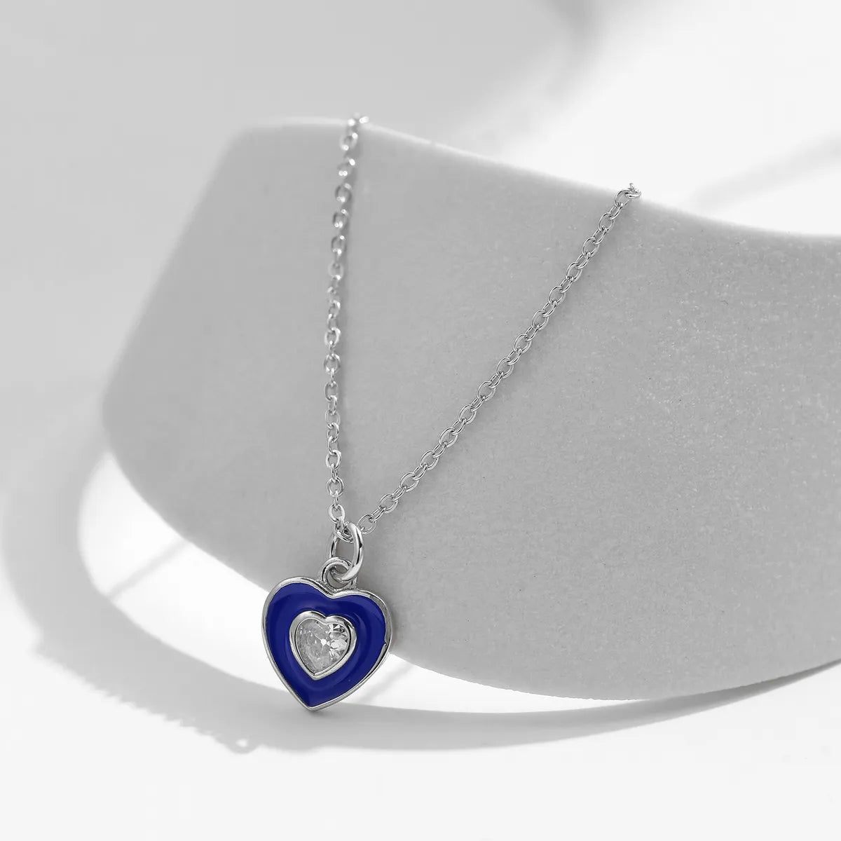 Elegant Simple Style Round Heart Shape Sterling Silver Epoxy Plating Inlay Zircon Rhodium Plated Pendant Necklace