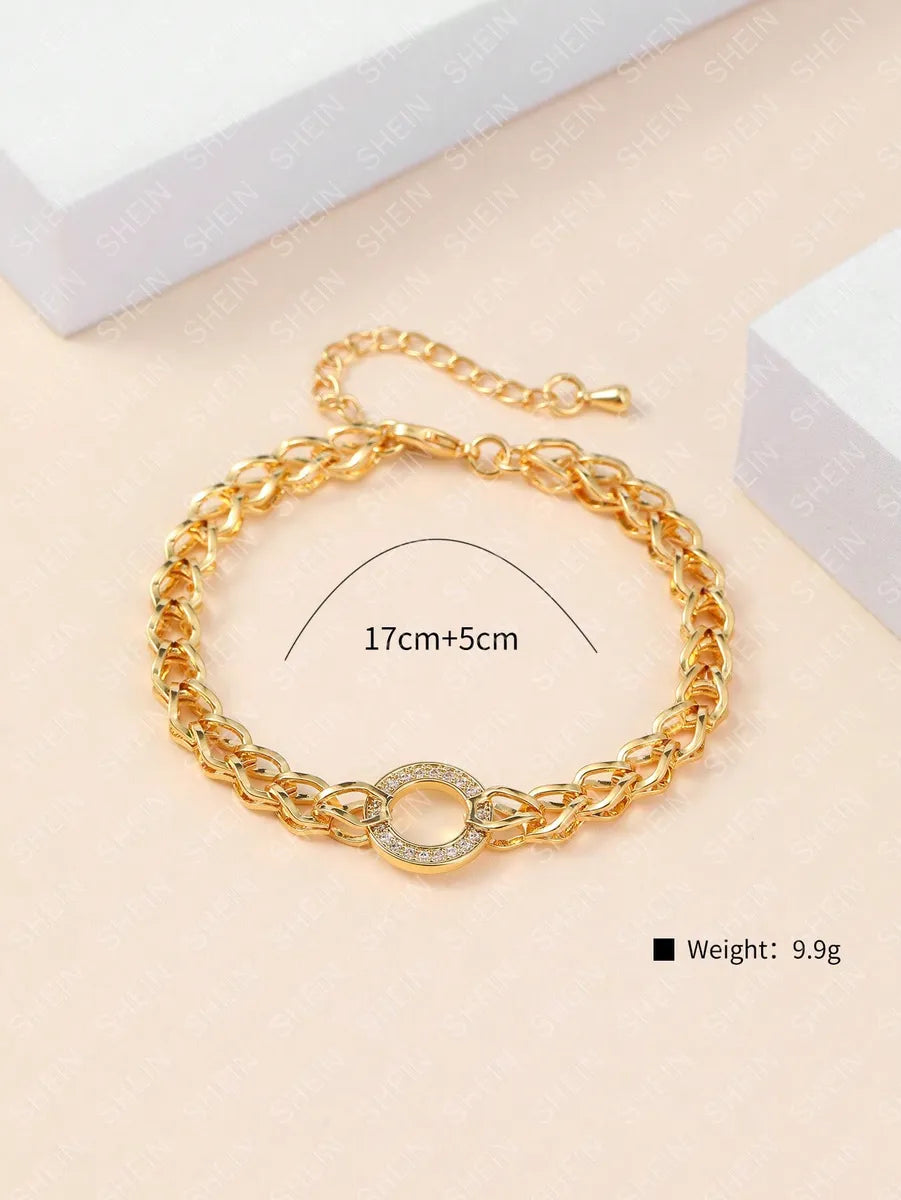 Elegant Simple Style Round Square Copper Plating Hollow Out Inlay Zircon 18k Gold Plated Bracelets