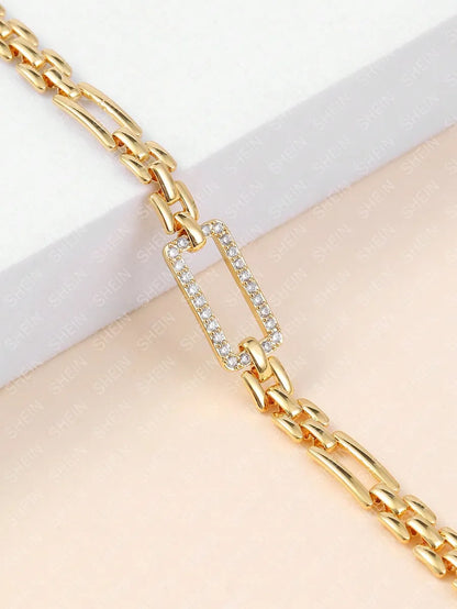 Elegant Simple Style Round Square Copper Plating Hollow Out Inlay Zircon 18k Gold Plated Bracelets