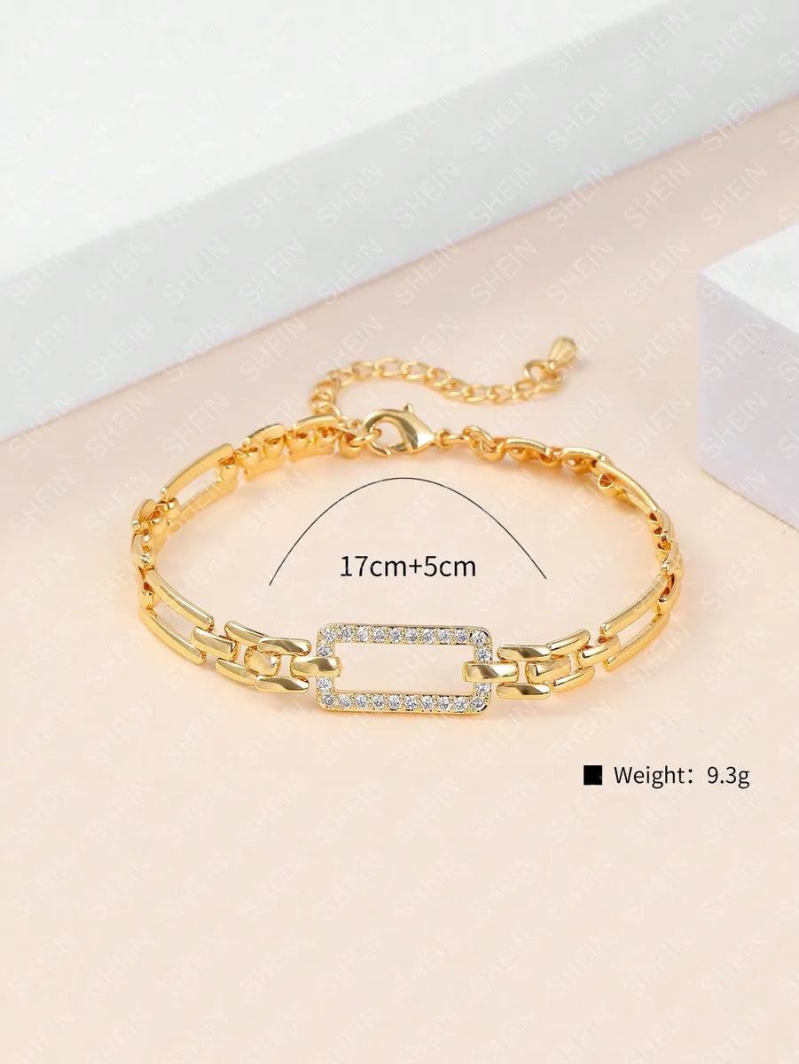 Elegant Simple Style Round Square Copper Plating Hollow Out Inlay Zircon 18k Gold Plated Bracelets