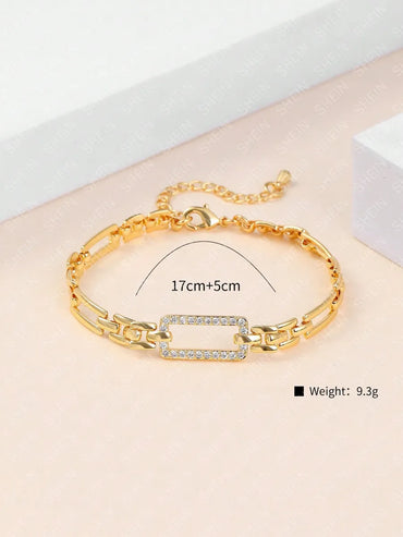 Elegant Simple Style Round Square Copper Plating Hollow Out Inlay Zircon 18k Gold Plated Bracelets