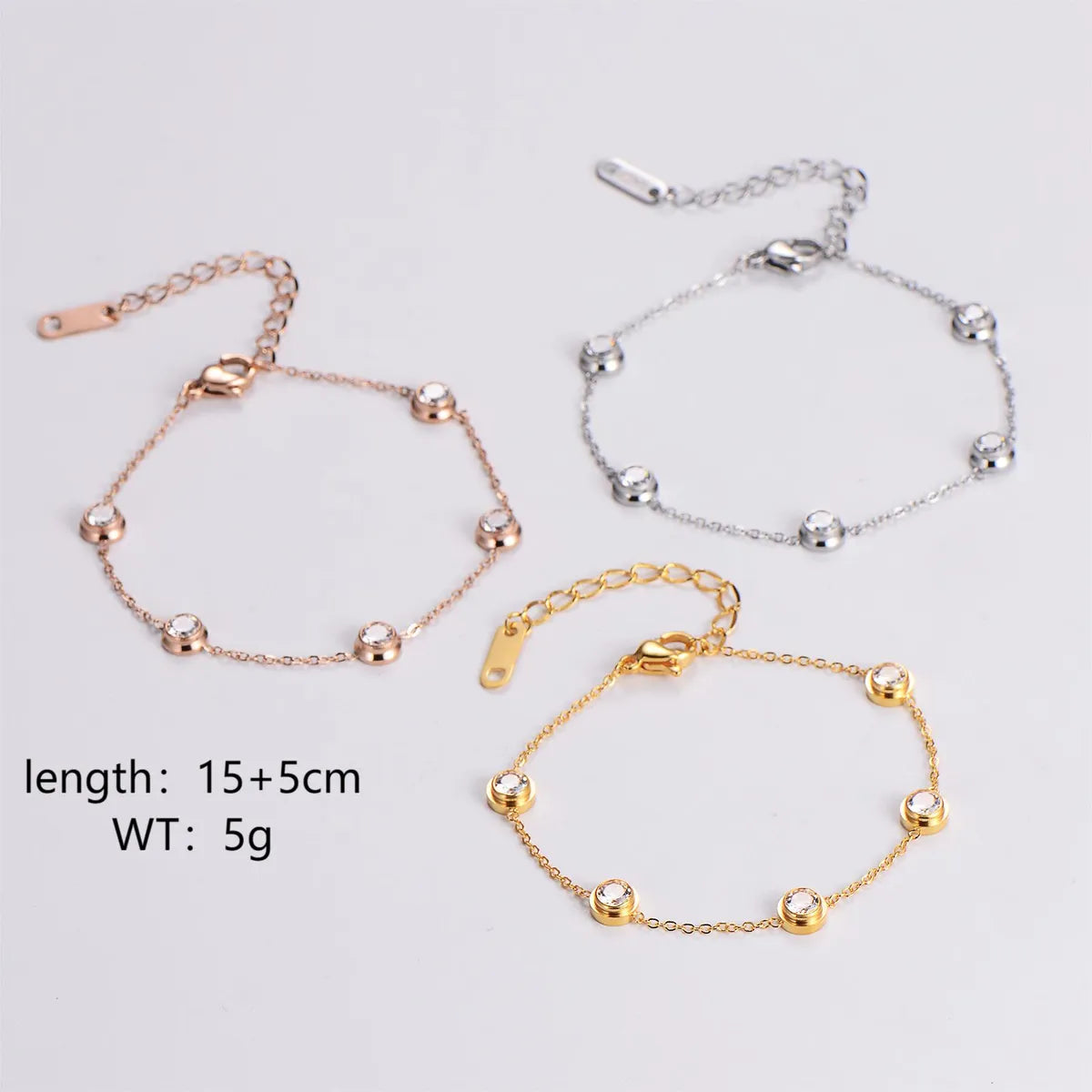 Elegant Simple Style Round Stainless Steel Plating Inlay Zircon 18k Gold Plated Bracelets