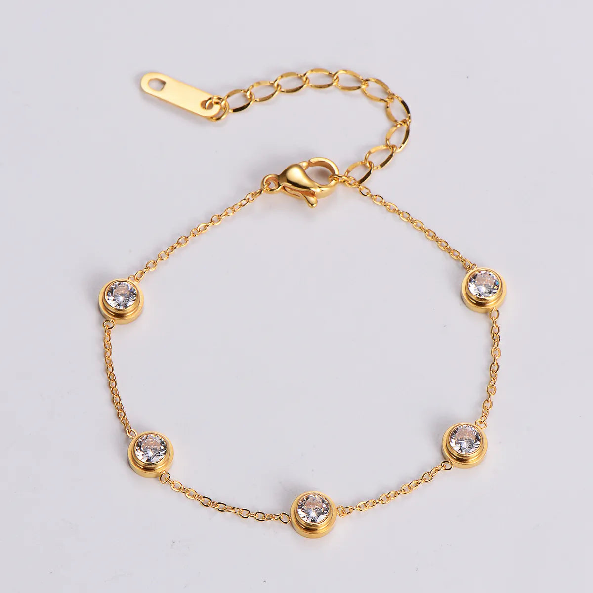 Elegant Simple Style Round Stainless Steel Plating Inlay Zircon 18k Gold Plated Bracelets