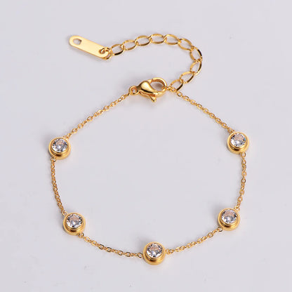 Elegant Simple Style Round Stainless Steel Plating Inlay Zircon 18k Gold Plated Bracelets