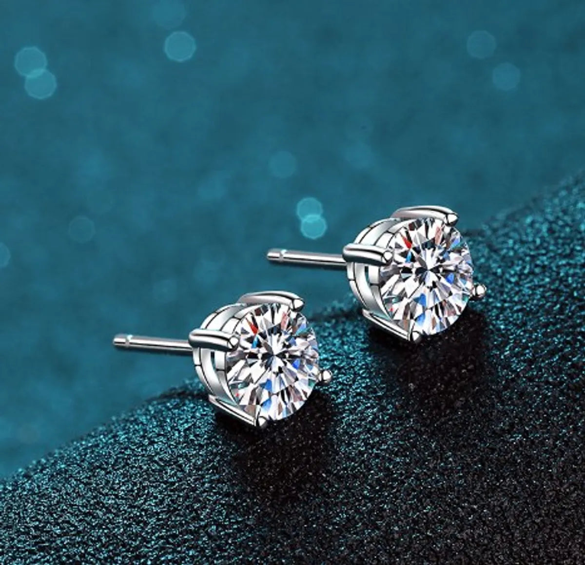 Elegant Simple Style Round Sterling Silver Moissanite Zircon Ear Studs In Bulk