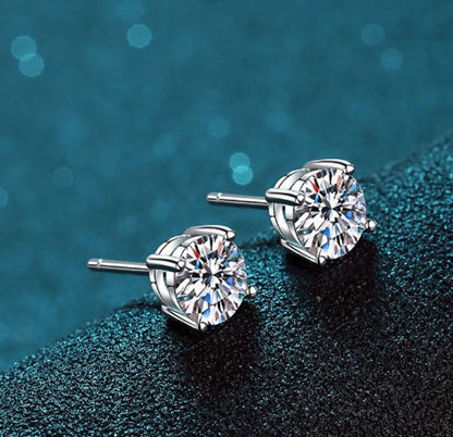 Elegant Simple Style Round Sterling Silver Moissanite Zircon Ear Studs In Bulk