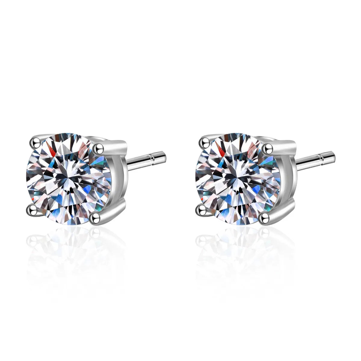 Elegant Simple Style Round Sterling Silver Moissanite Zircon Ear Studs In Bulk