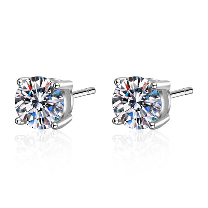 Elegant Simple Style Round Sterling Silver Moissanite Zircon Ear Studs In Bulk