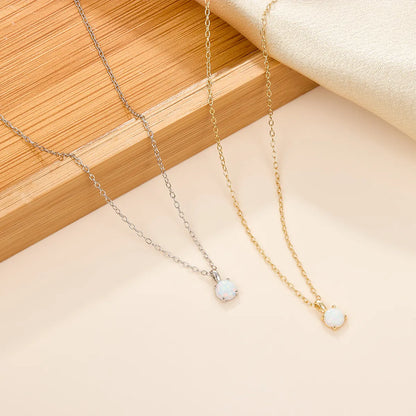 Elegant Simple Style Round Sterling Silver Plating Inlay Artificial Gemstones 18k Gold Plated White Gold Plated Pendant Necklace