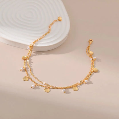 Elegant Simple Style Shell Imitation Pearl Alloy 18K Gold Plated Women's Anklet