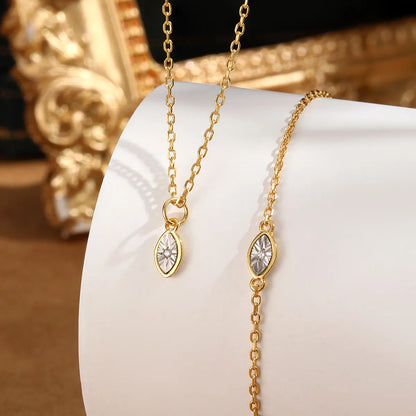 Elegant Simple Style Shiny Leaf Sterling Silver Plating Inlay Diamond Zircon 18k Gold Plated Pendant Necklace